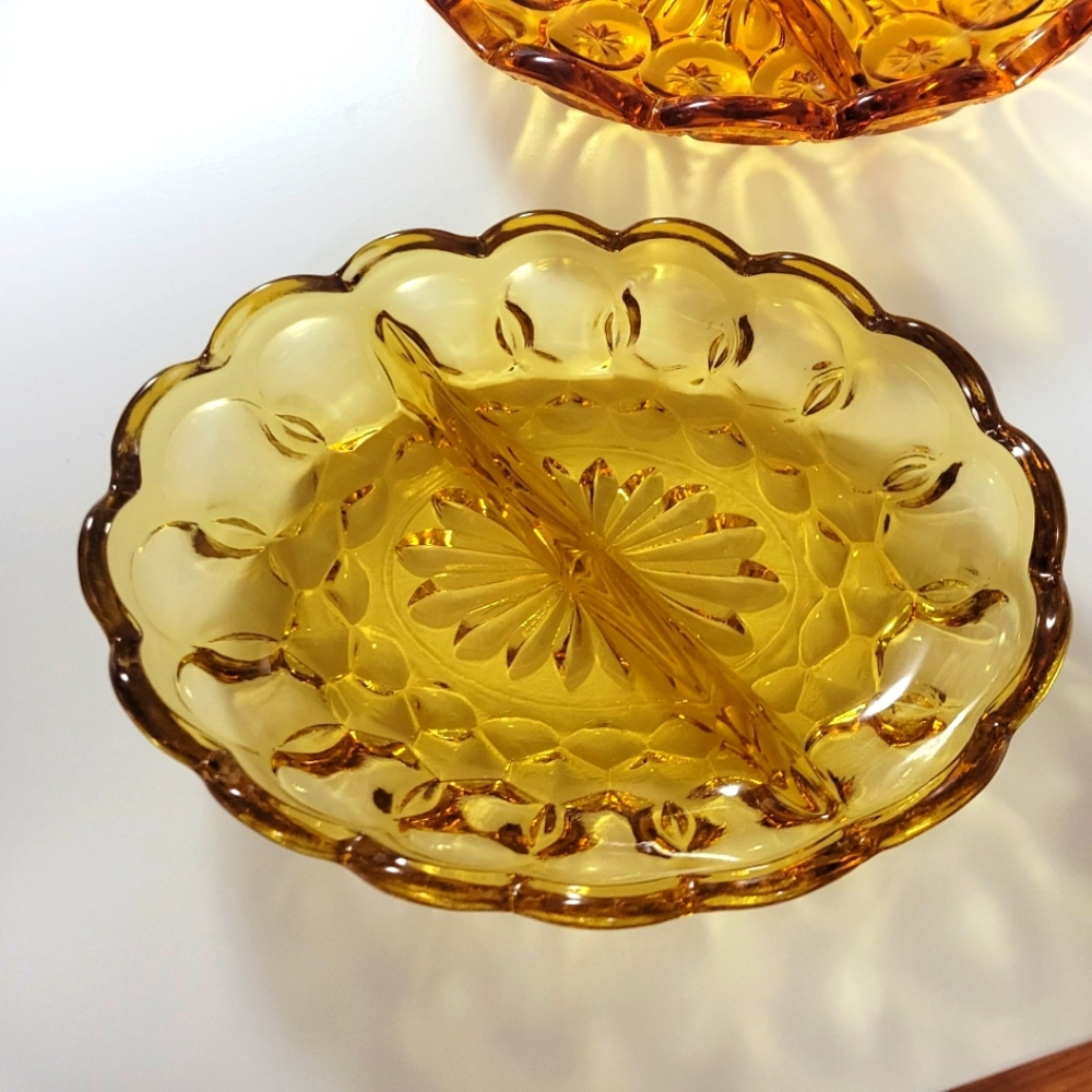 Vintage Anchor Amber Glass Diagonal Separated Relish Trinket Dish